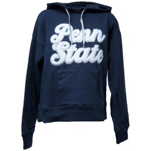 women's navy hooded sweatshirt with script Penn State